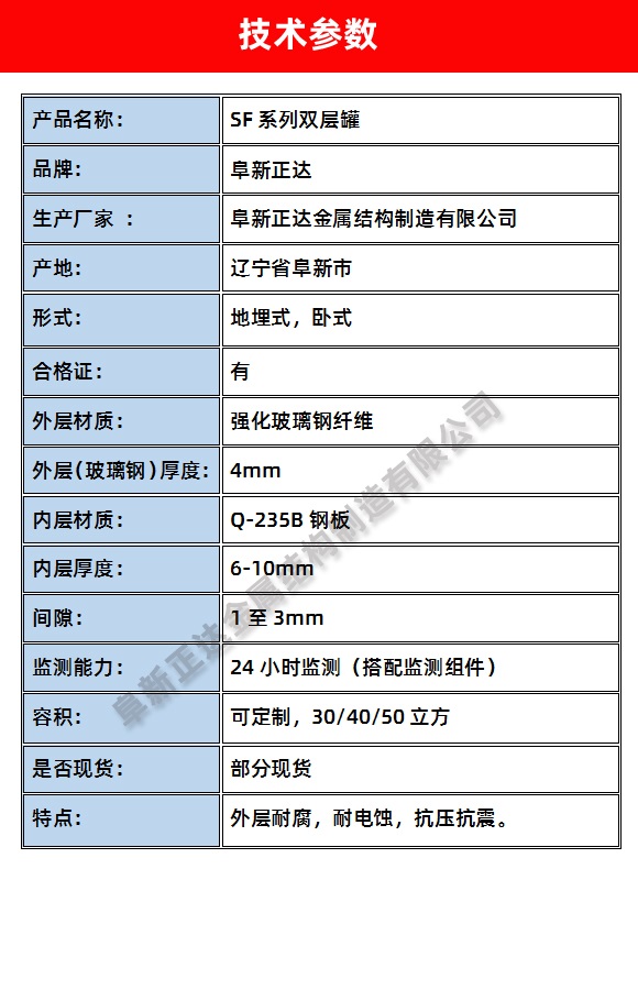加油站雙層油罐參數(shù)說明,遼寧阜新正達金屬結(jié)構(gòu)制造有限公司